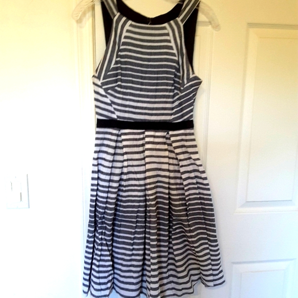 Eva Franco Black and White Pleated Halter Dress